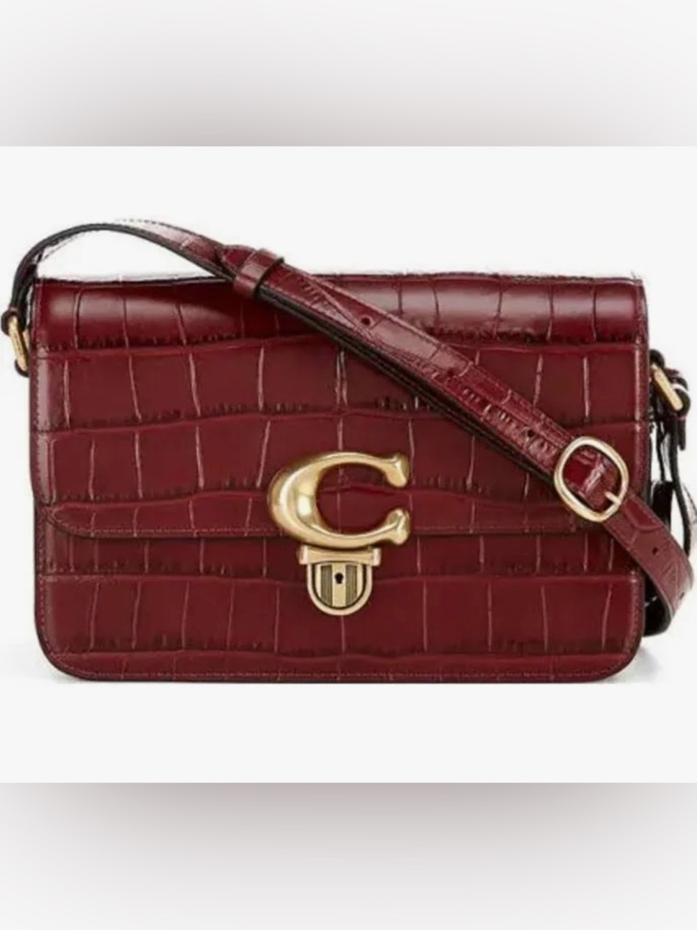 Coach Croc-Embossed Leather Crossbody - Oxblood with Gold Hardware